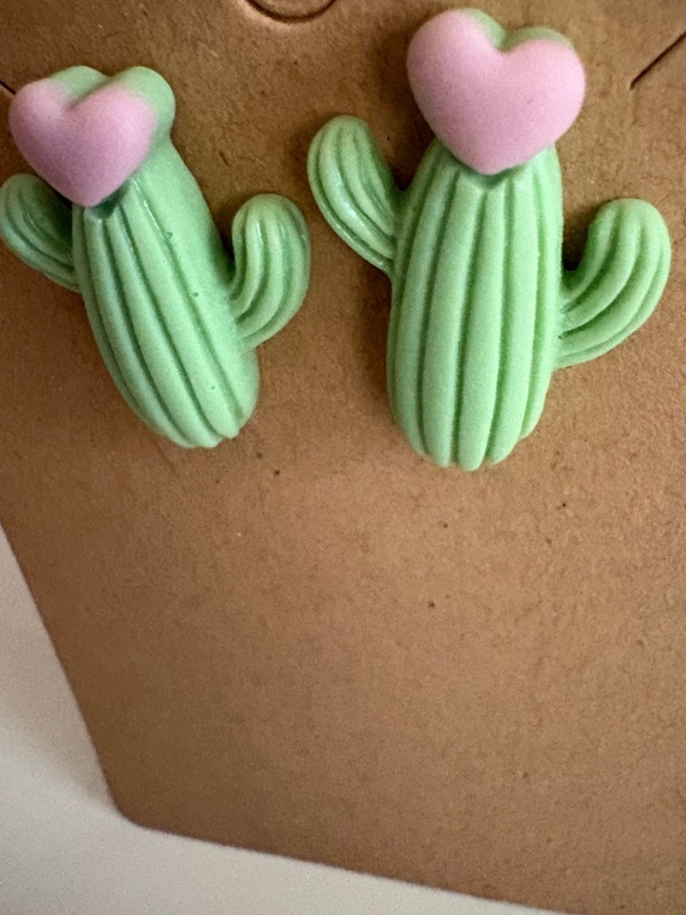 Cactus Heart Stud Earrings - Green and Pink